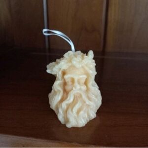 Handcarved Wax Crown Of Holly Santa Head Christmas Ornament